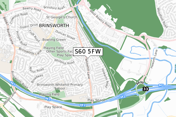 S60 5FW map - small scale - OS Open Zoomstack (Ordnance Survey)