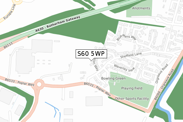 S60 5WP map - large scale - OS Open Zoomstack (Ordnance Survey)