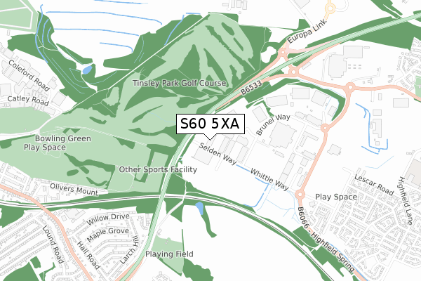 S60 5XA map - small scale - OS Open Zoomstack (Ordnance Survey)