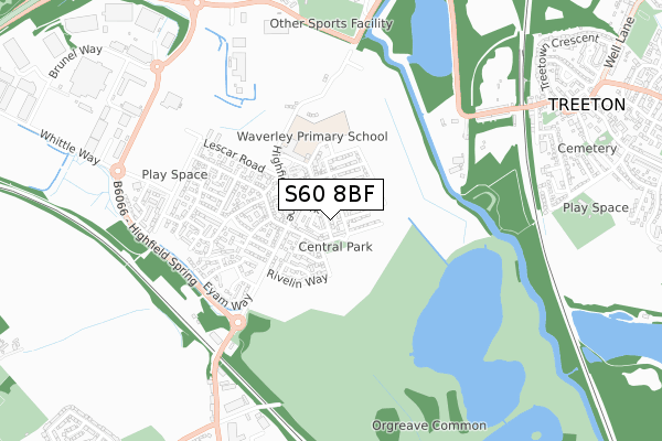 S60 8BF map - small scale - OS Open Zoomstack (Ordnance Survey)