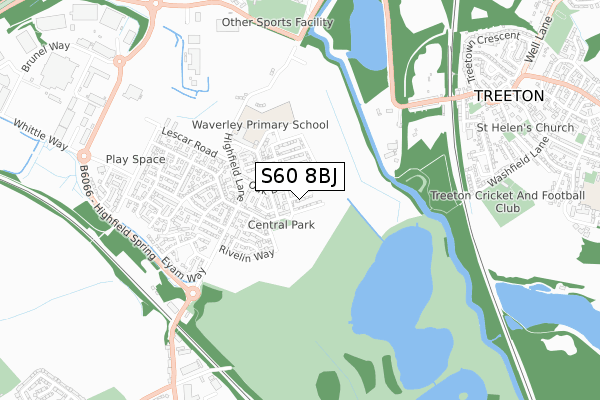 S60 8BJ map - small scale - OS Open Zoomstack (Ordnance Survey)