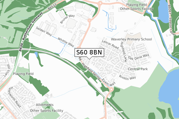 S60 8BN map - small scale - OS Open Zoomstack (Ordnance Survey)