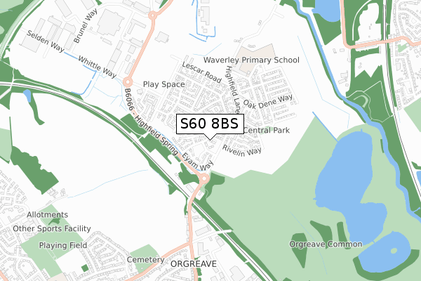 S60 8BS map - small scale - OS Open Zoomstack (Ordnance Survey)