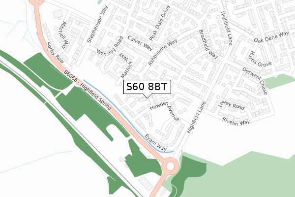 S60 8BT map - large scale - OS Open Zoomstack (Ordnance Survey)