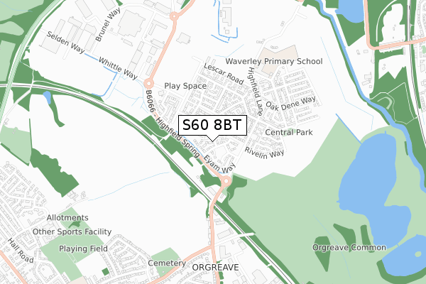 S60 8BT map - small scale - OS Open Zoomstack (Ordnance Survey)