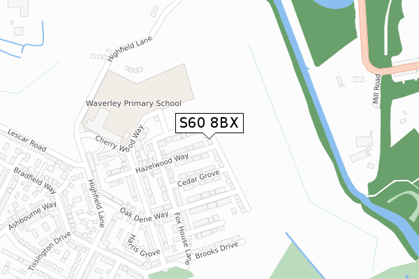 S60 8BX map - large scale - OS Open Zoomstack (Ordnance Survey)