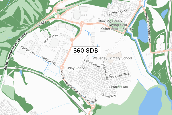 S60 8DB map - small scale - OS Open Zoomstack (Ordnance Survey)