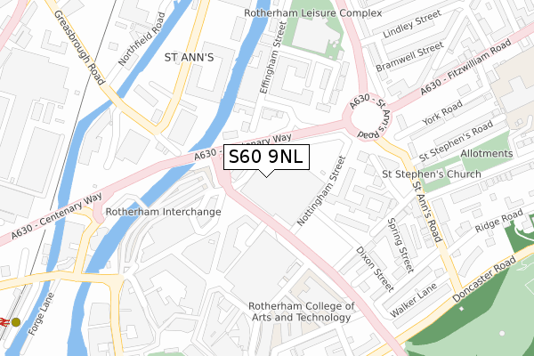 S60 9NL map - large scale - OS Open Zoomstack (Ordnance Survey)