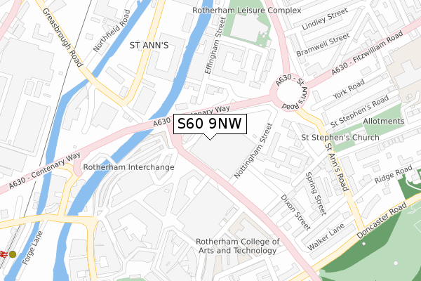 S60 9NW map - large scale - OS Open Zoomstack (Ordnance Survey)