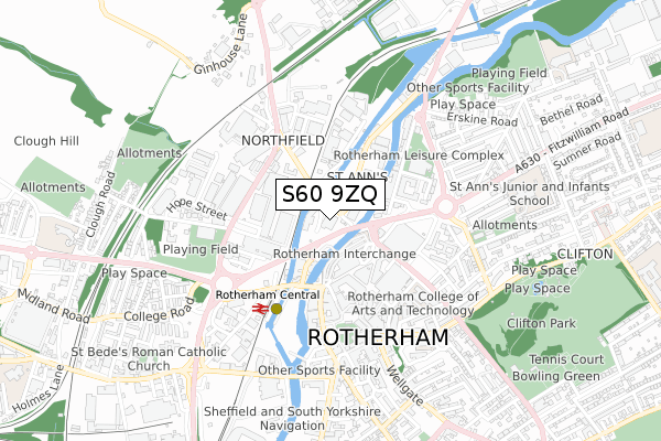 S60 9ZQ map - small scale - OS Open Zoomstack (Ordnance Survey)