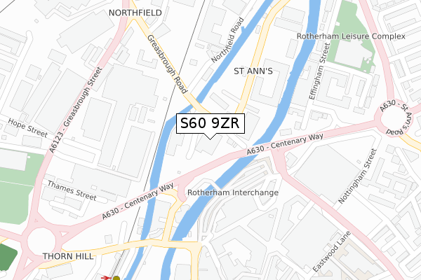 S60 9ZR map - large scale - OS Open Zoomstack (Ordnance Survey)