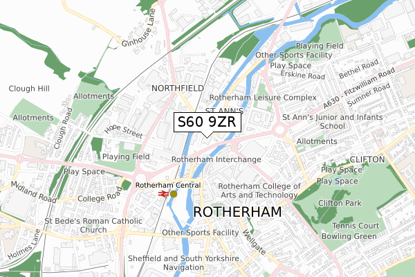 S60 9ZR map - small scale - OS Open Zoomstack (Ordnance Survey)