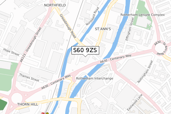 S60 9ZS map - large scale - OS Open Zoomstack (Ordnance Survey)