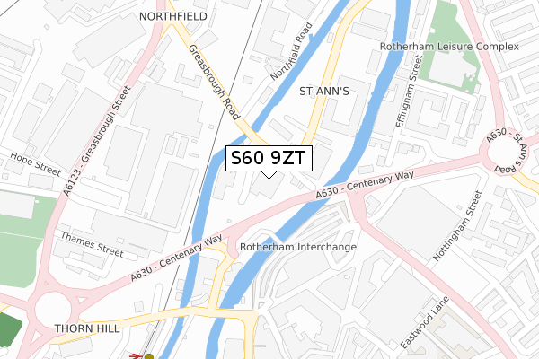 S60 9ZT map - large scale - OS Open Zoomstack (Ordnance Survey)