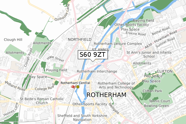 S60 9ZT map - small scale - OS Open Zoomstack (Ordnance Survey)