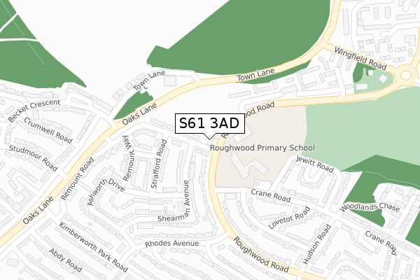 S61 3AD map - large scale - OS Open Zoomstack (Ordnance Survey)