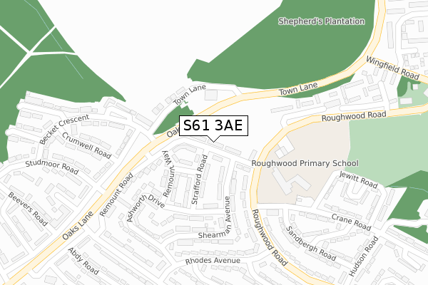 S61 3AE map - large scale - OS Open Zoomstack (Ordnance Survey)