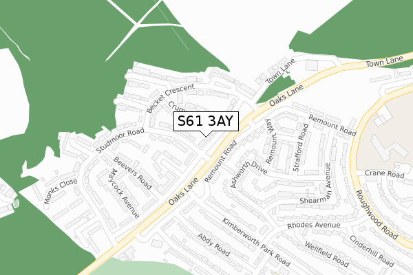 S61 3AY map - large scale - OS Open Zoomstack (Ordnance Survey)