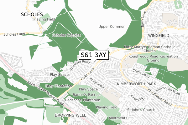 S61 3AY map - small scale - OS Open Zoomstack (Ordnance Survey)