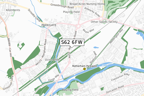 S62 6FW map - small scale - OS Open Zoomstack (Ordnance Survey)