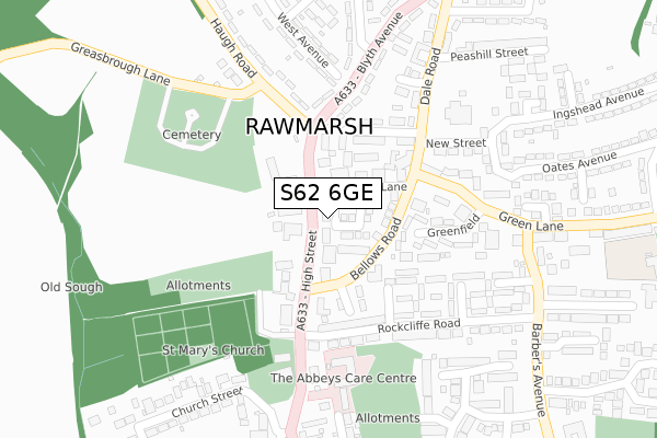 S62 6GE map - large scale - OS Open Zoomstack (Ordnance Survey)