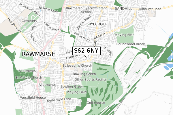 S62 6NY map - small scale - OS Open Zoomstack (Ordnance Survey)