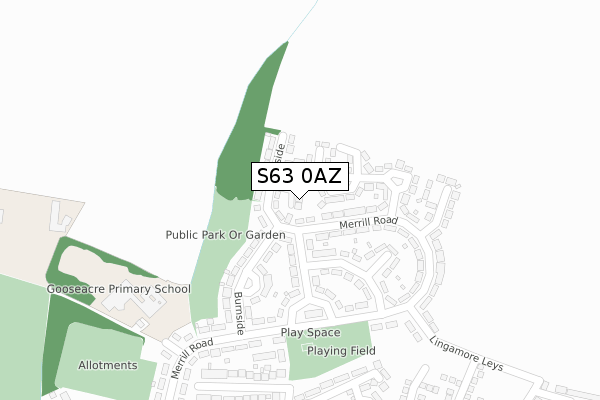 S63 0AZ map - large scale - OS Open Zoomstack (Ordnance Survey)