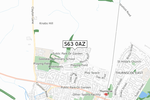 S63 0AZ map - small scale - OS Open Zoomstack (Ordnance Survey)