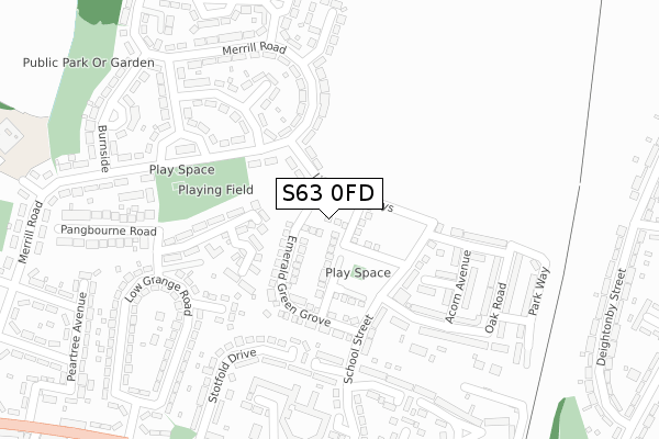 S63 0FD map - large scale - OS Open Zoomstack (Ordnance Survey)