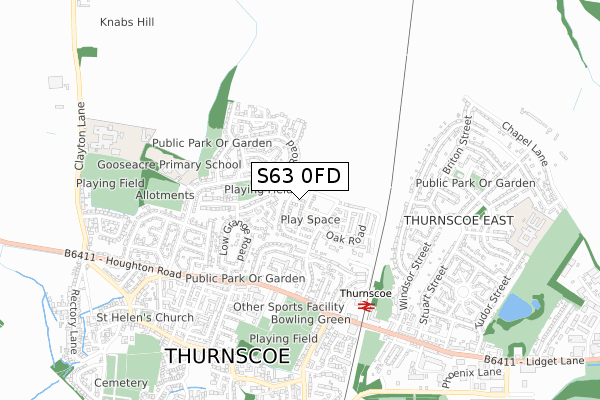 S63 0FD map - small scale - OS Open Zoomstack (Ordnance Survey)