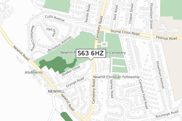 S63 6HZ map - large scale - OS Open Zoomstack (Ordnance Survey)