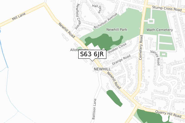 S63 6JR map - large scale - OS Open Zoomstack (Ordnance Survey)