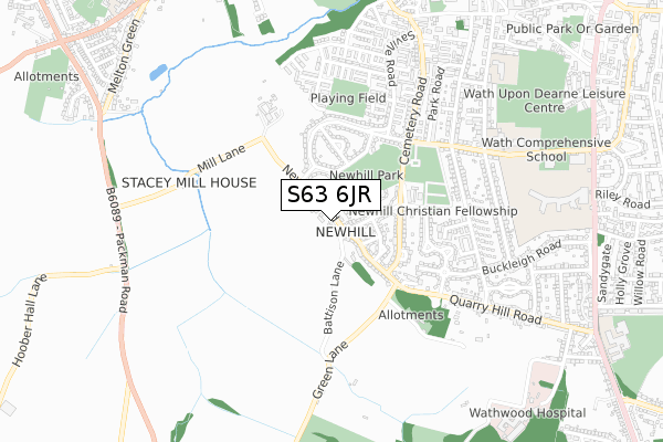 S63 6JR map - small scale - OS Open Zoomstack (Ordnance Survey)