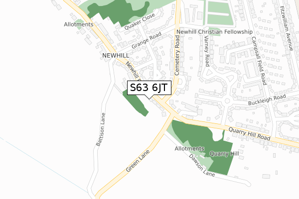 S63 6JT map - large scale - OS Open Zoomstack (Ordnance Survey)