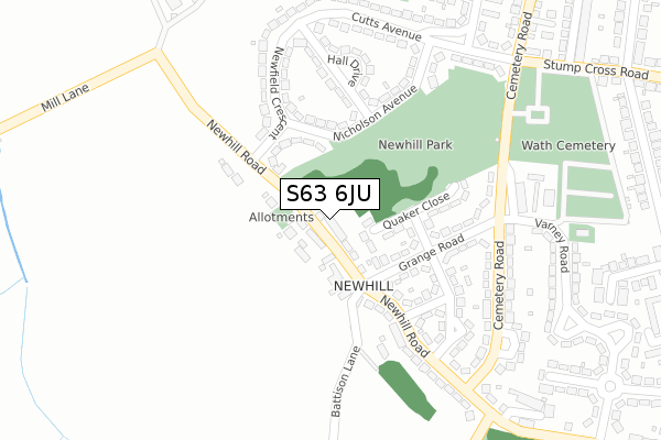 S63 6JU map - large scale - OS Open Zoomstack (Ordnance Survey)