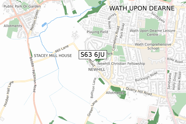 S63 6JU map - small scale - OS Open Zoomstack (Ordnance Survey)