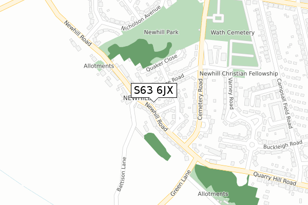 S63 6JX map - large scale - OS Open Zoomstack (Ordnance Survey)