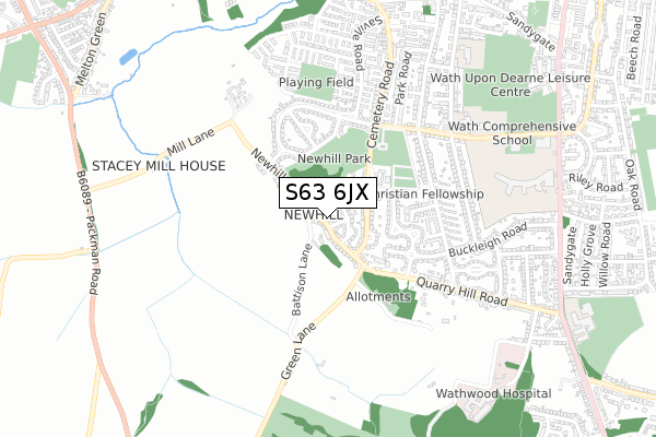 S63 6JX map - small scale - OS Open Zoomstack (Ordnance Survey)