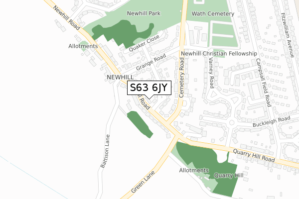 S63 6JY map - large scale - OS Open Zoomstack (Ordnance Survey)