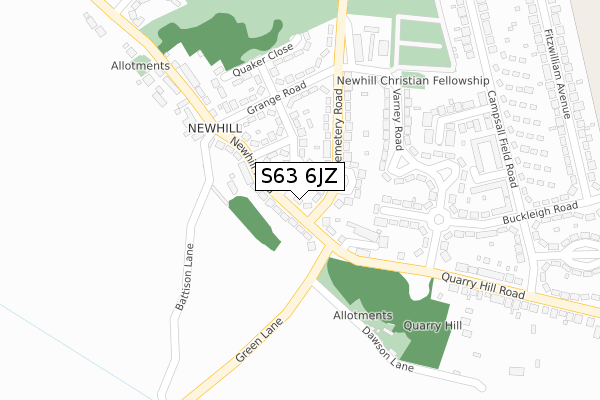 S63 6JZ map - large scale - OS Open Zoomstack (Ordnance Survey)