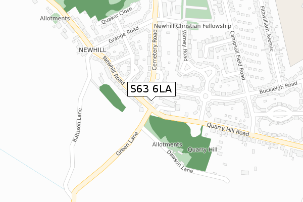 S63 6LA map - large scale - OS Open Zoomstack (Ordnance Survey)