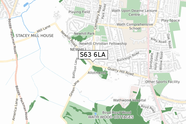 S63 6LA map - small scale - OS Open Zoomstack (Ordnance Survey)