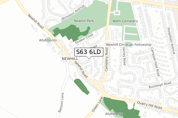 S63 6LD map - large scale - OS Open Zoomstack (Ordnance Survey)