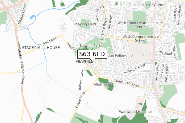 S63 6LD map - small scale - OS Open Zoomstack (Ordnance Survey)