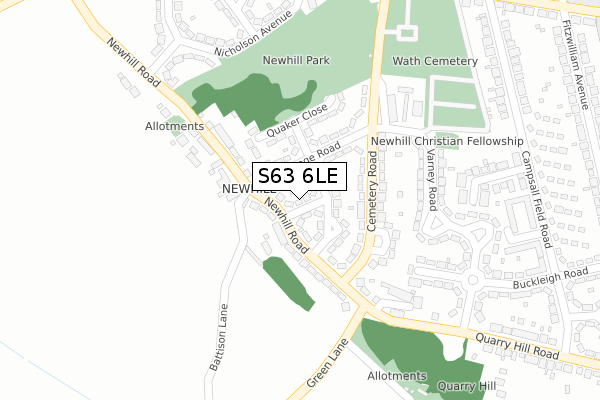 S63 6LE map - large scale - OS Open Zoomstack (Ordnance Survey)