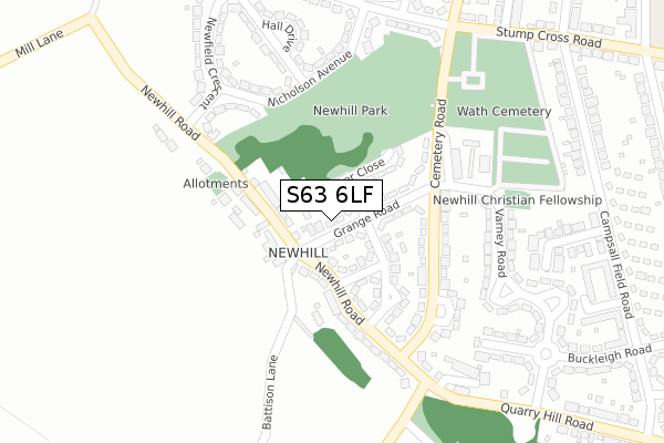 S63 6LF map - large scale - OS Open Zoomstack (Ordnance Survey)