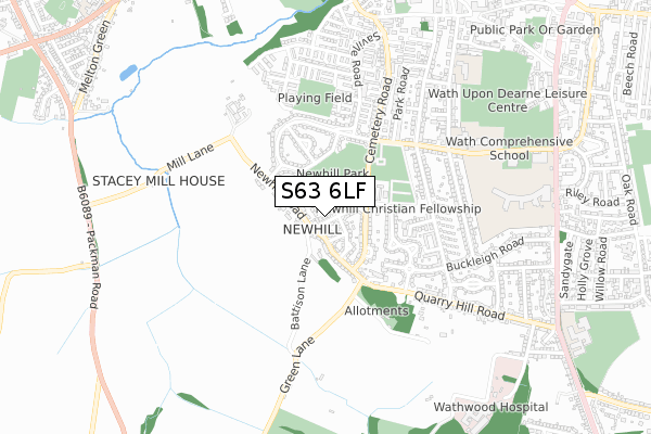 S63 6LF map - small scale - OS Open Zoomstack (Ordnance Survey)