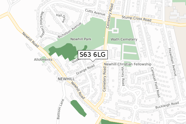 S63 6LG map - large scale - OS Open Zoomstack (Ordnance Survey)