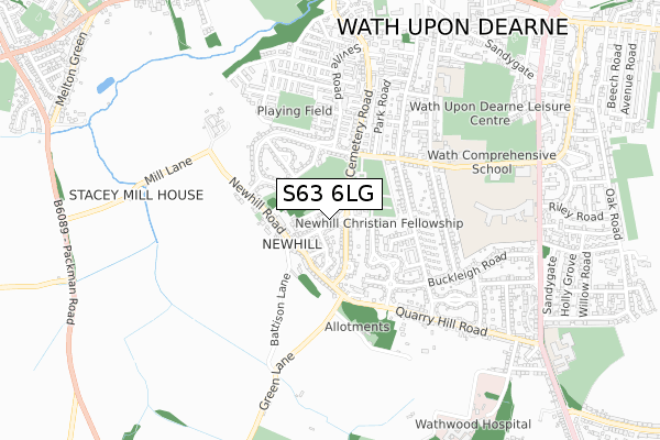 S63 6LG map - small scale - OS Open Zoomstack (Ordnance Survey)