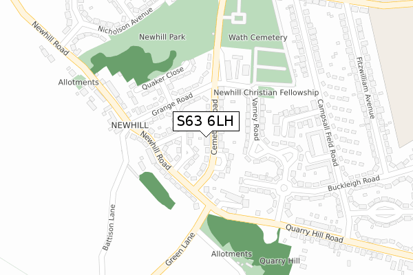 S63 6LH map - large scale - OS Open Zoomstack (Ordnance Survey)